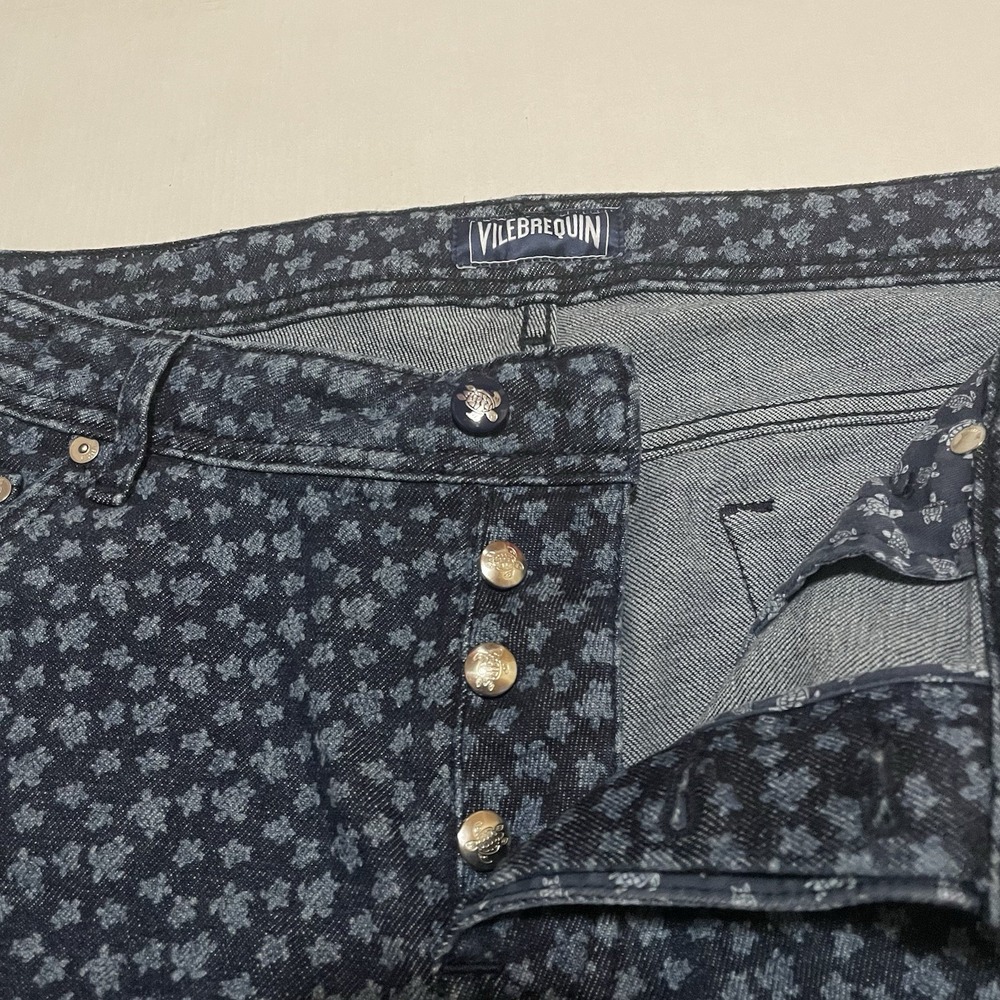 VILEBREQUIN Button Fly Zen Turtle Italy Mens Size 36 X 36 Slim Straight AOP Navy